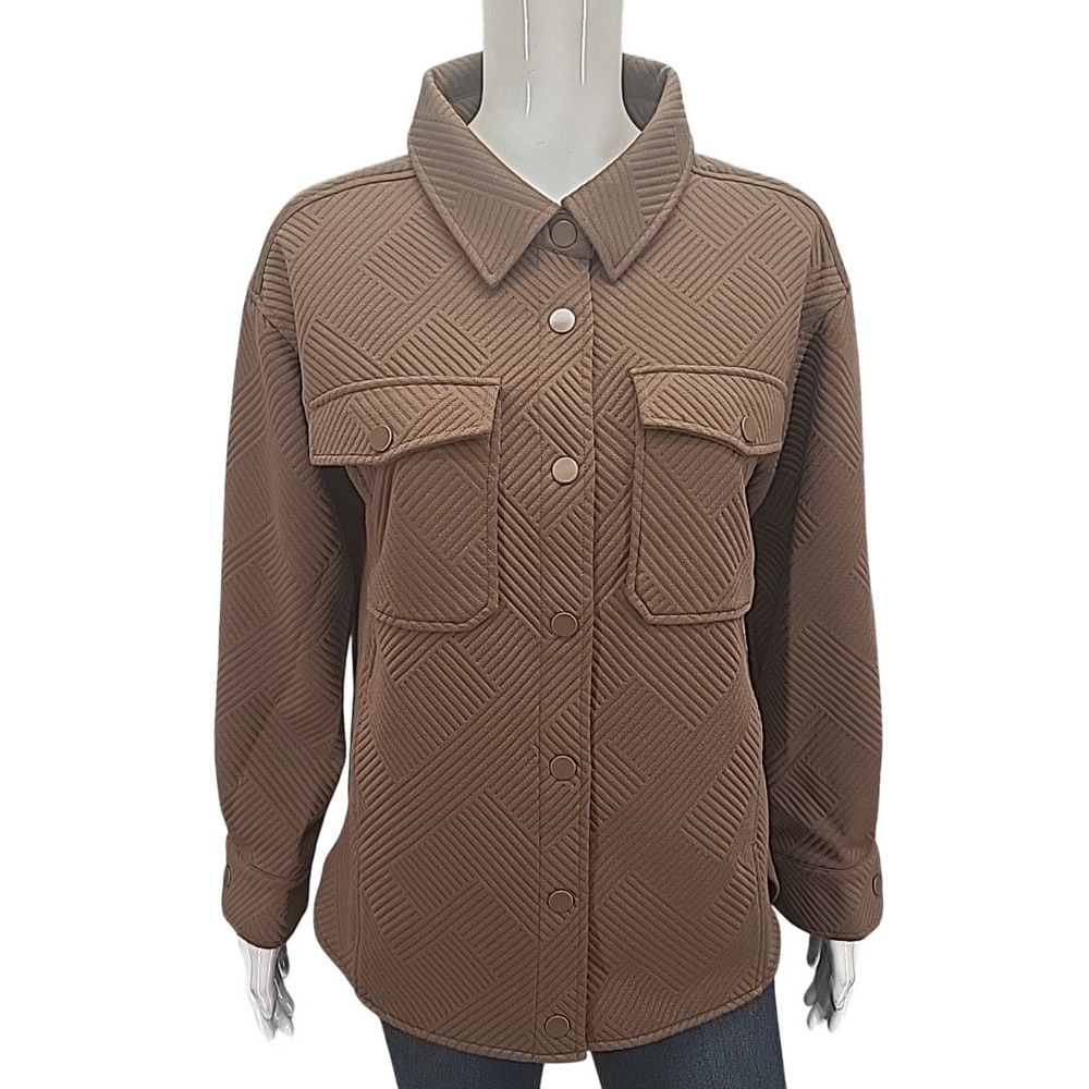 Christopher & Banks Brown Snap Front Textured Jacket Pockets Petite Medium NEW